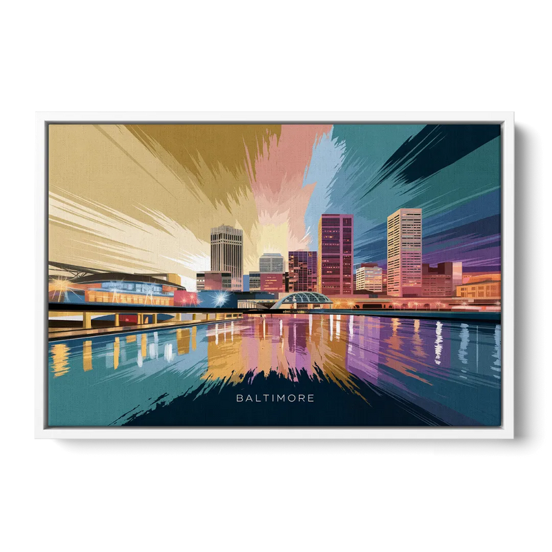 Baltimore Iconic Skyline - White Frame Canvas