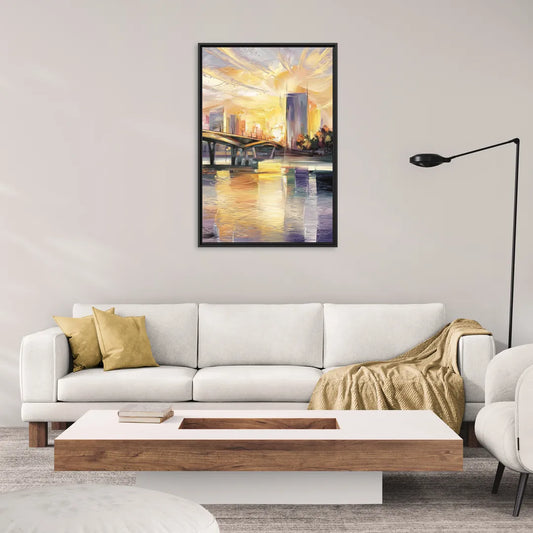 Tampa Riverwalk Sunrise - Living Room Black Frame Canvas