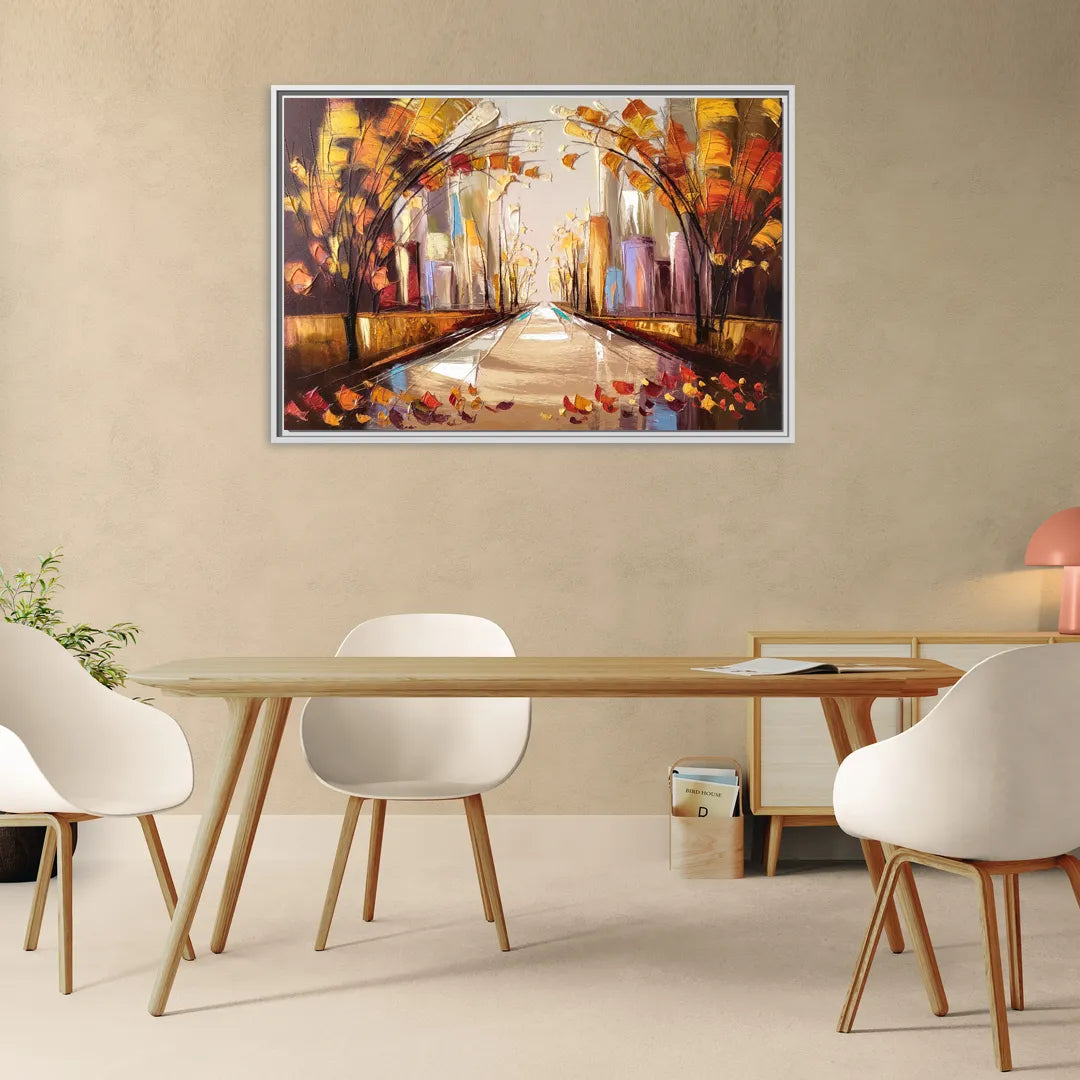 New York City Central Park Autumn - Living Room White Frame Canvas