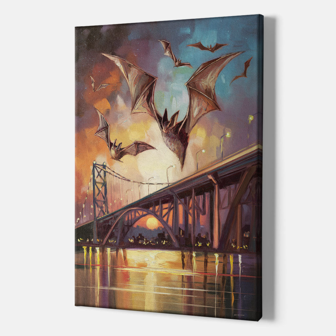 Austin Soaring Bats Scene - Canvas Wall Art Indoor