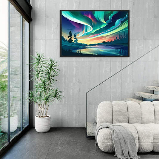 Aurora Borealis Sky - Living Room Black Frame Canvas