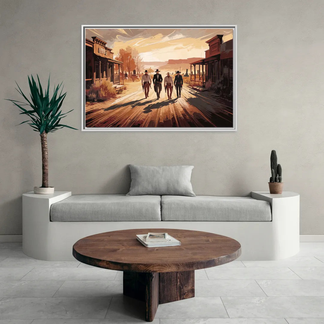 Tombstone Gunfight Scenery - Living Room White Frame Canvas