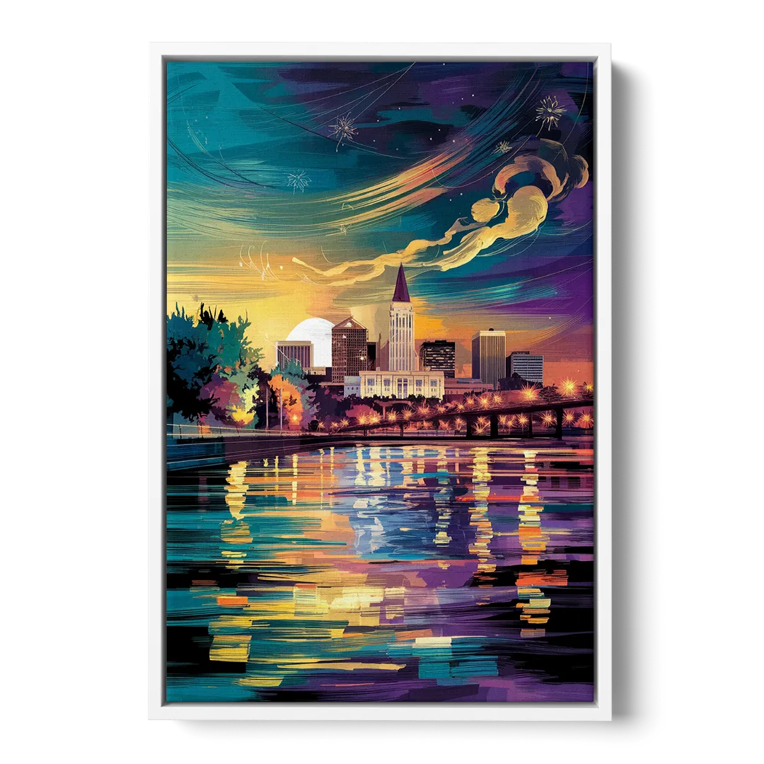 New Orleans Cityscape Reflections - White Frame Canvas
