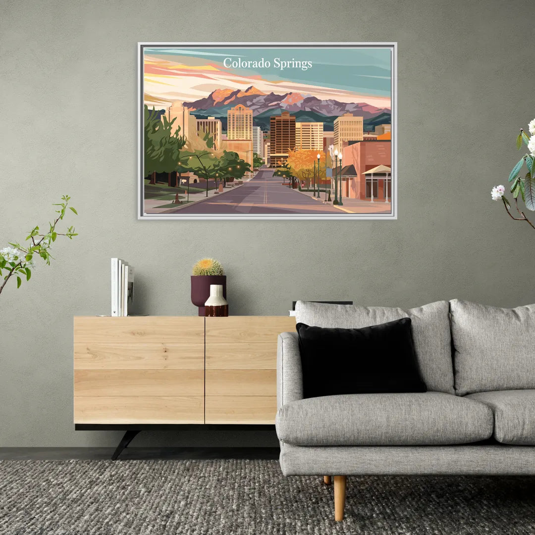 Colorado Springs Downtown Charm - Living Room White Frame Canvas