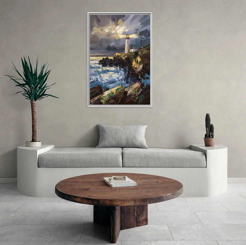 Bandon Lighthouse View - Living Room White Frame Canvas