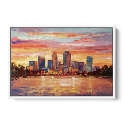 Huntsville Skyline At Sunset - White Frame Canvas