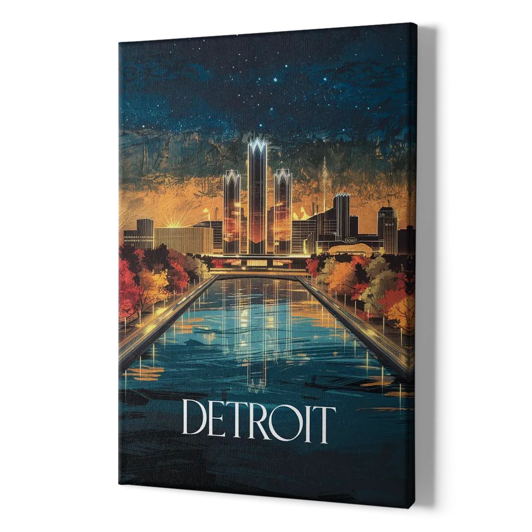 Detroit Scenic Nightscape - Canvas Print Art Sides