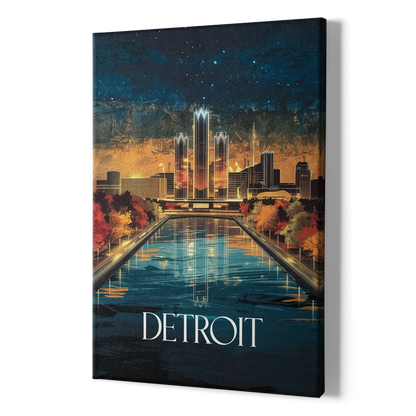 Detroit Scenic Nightscape - Canvas Print Art Sides