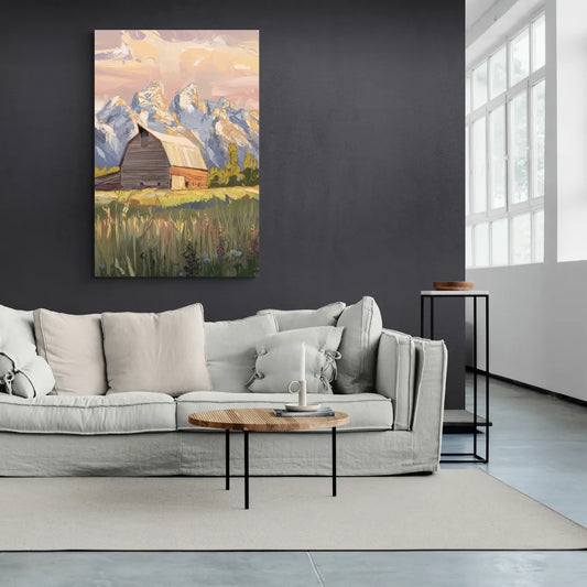Jackson Hole Grand Teton Backdrop - Canvas Wall Art Living Room