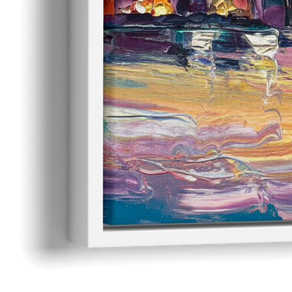 Cleveland Skyline At Sunset - Close-Up White Frame Canvas