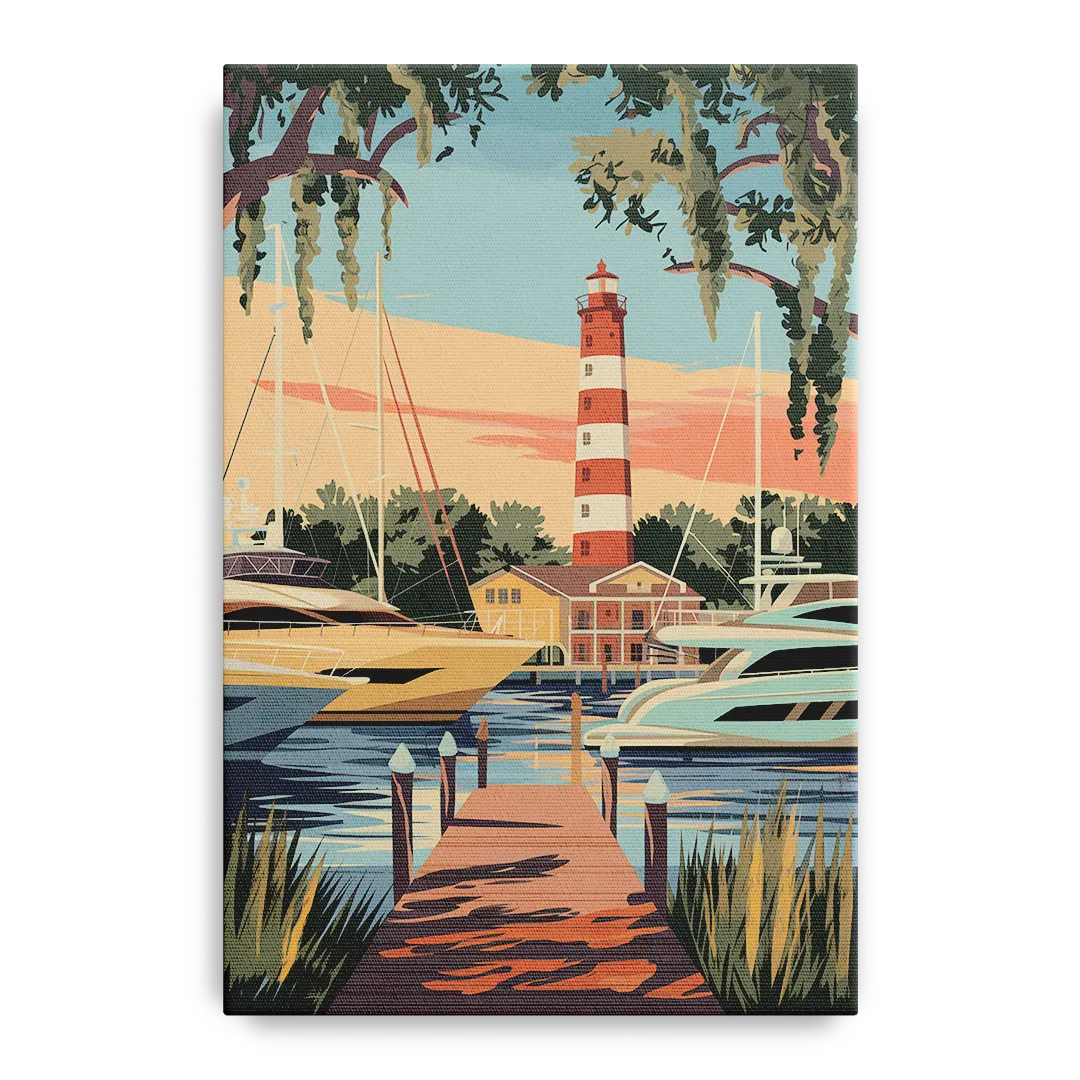 Hilton Head Island Harbour Town Marina - Canvas Wall Art