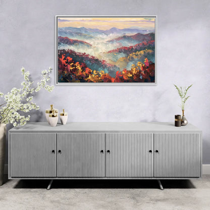 Knoxville Smoky Mountains Scene - Living Room White Frame Canvas