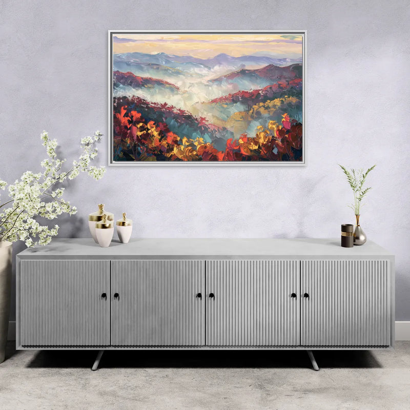 Knoxville Smoky Mountains Scene - Living Room White Frame Canvas