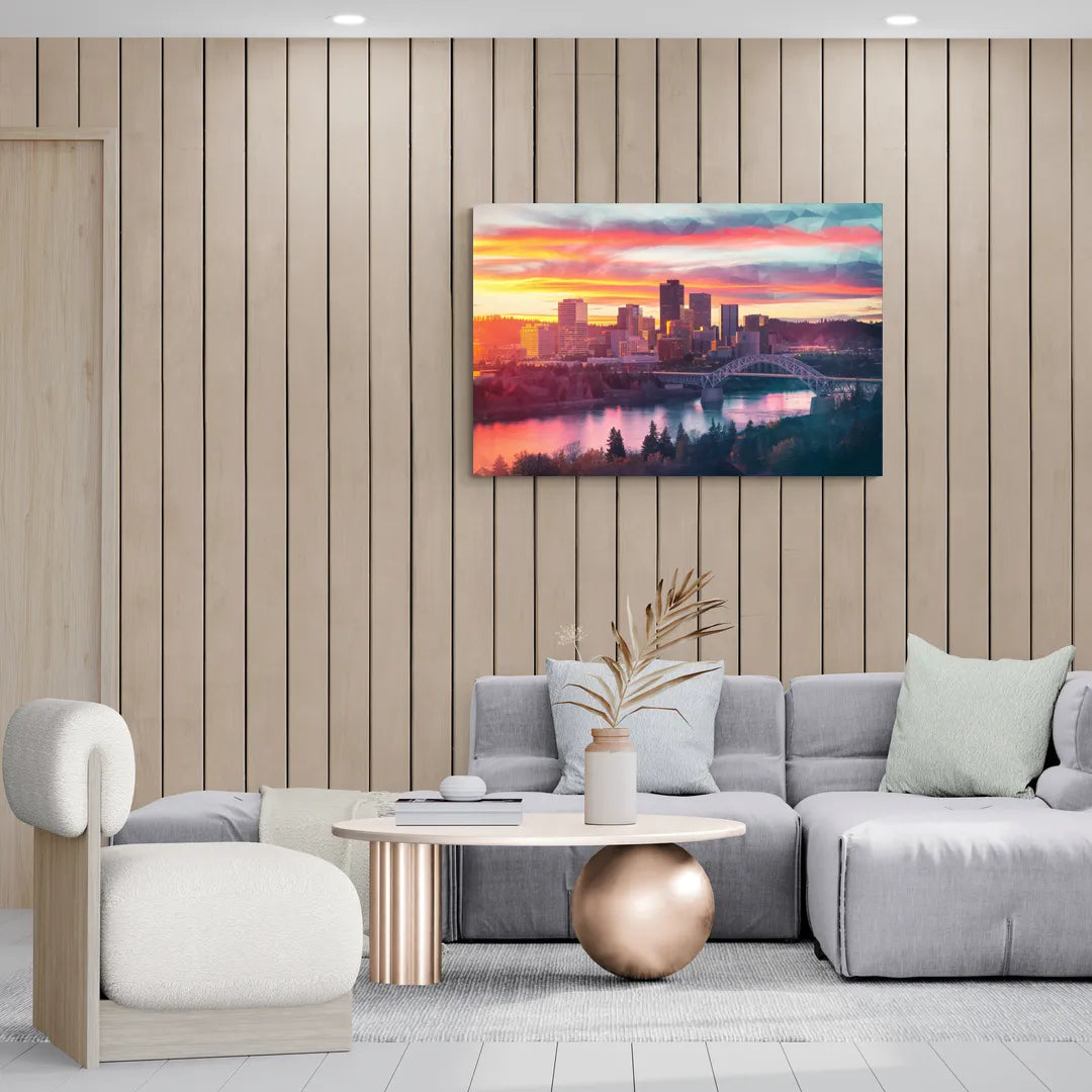 Spokane Skyline Sunset - Canvas Wall Art Living Room