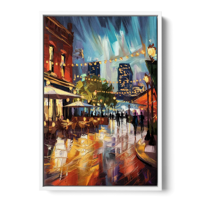 Fort Worth Sundance Square Lights - White Frame Canvas