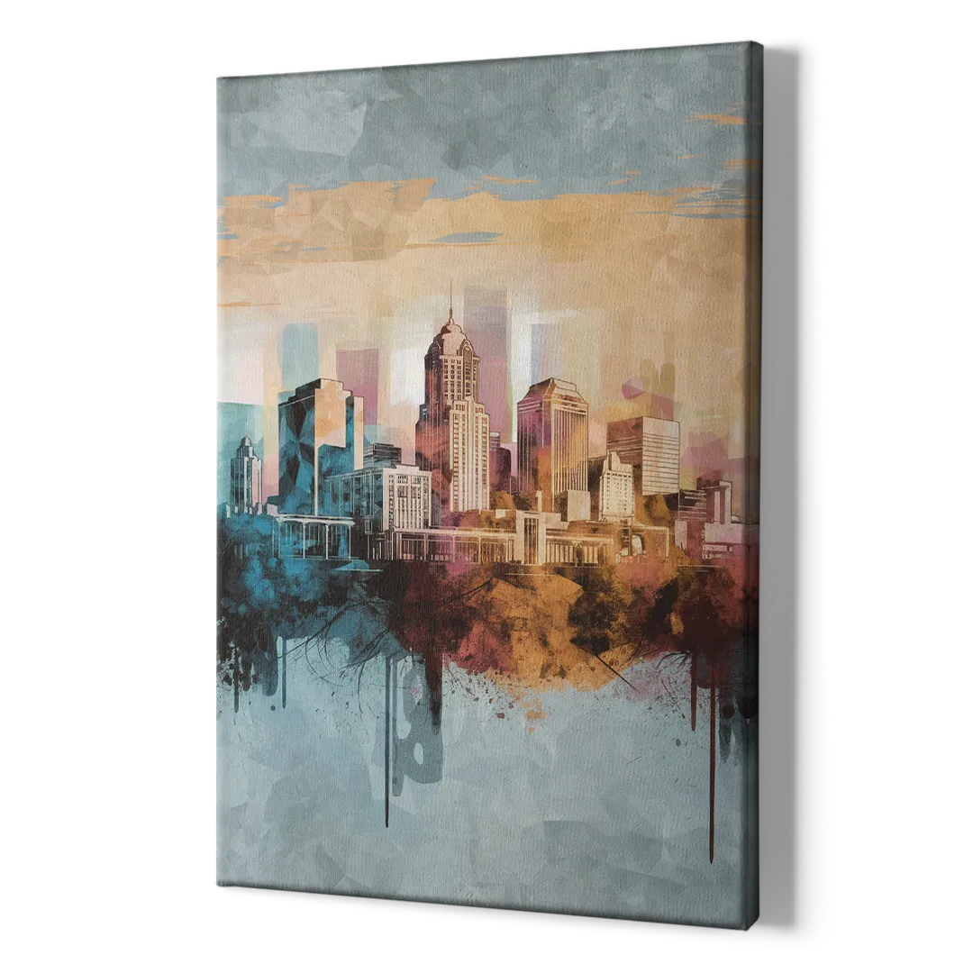 Indianapolis Cityscape in Watercolor - Canvas Print Art Sides