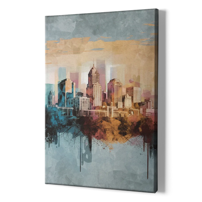 Indianapolis Cityscape in Watercolor - Canvas Print Art Sides