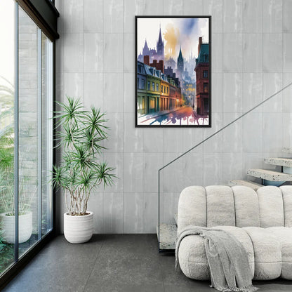 Qubec City by Night - Living Room Black Frame Canvas