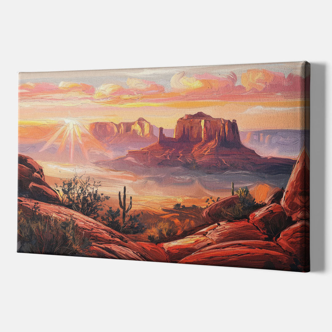 Sedona Sunrise Over Mesa - Canvas Wall Art Indoor