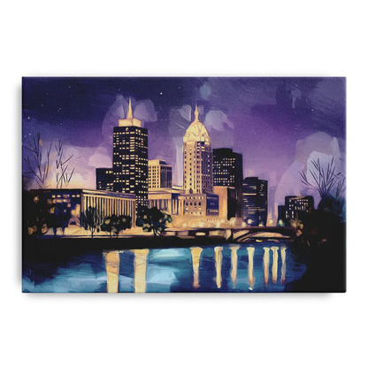 Indianapolis Nighttime Skyline - Canvas Wall Art
