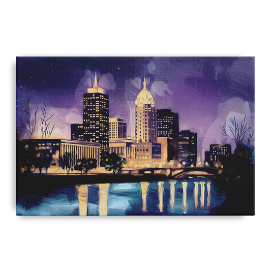 Indianapolis Nighttime Skyline - Canvas Wall Art