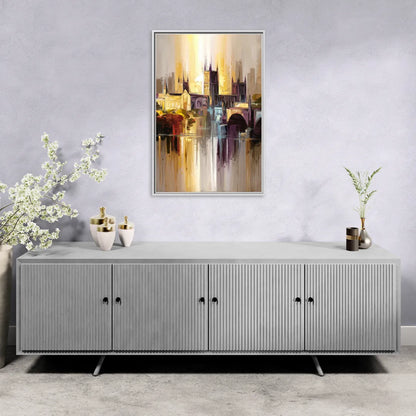 Durham Cityscape Reflection - Living Room White Frame Canvas