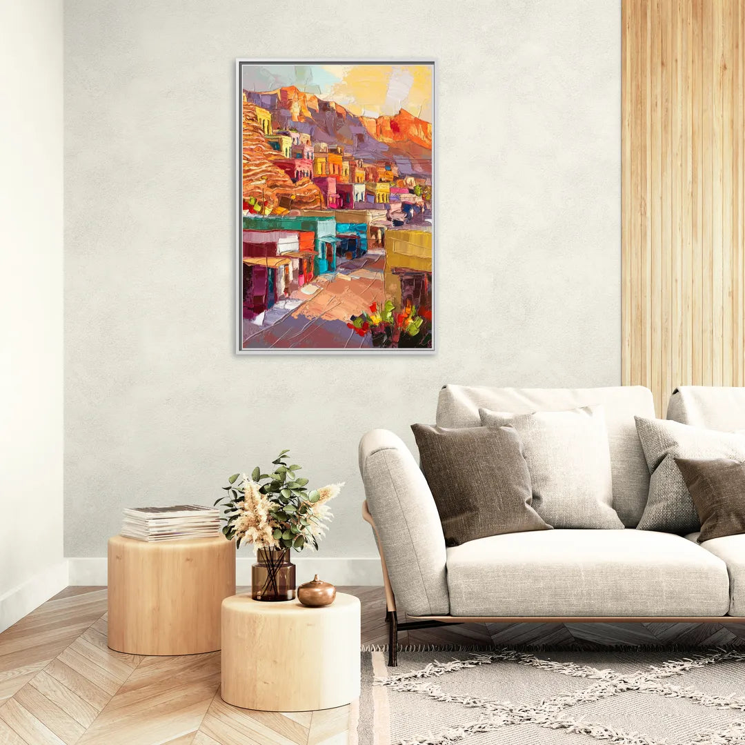 Bisbee Vibrant Skyline - Living Room White Frame Canvas