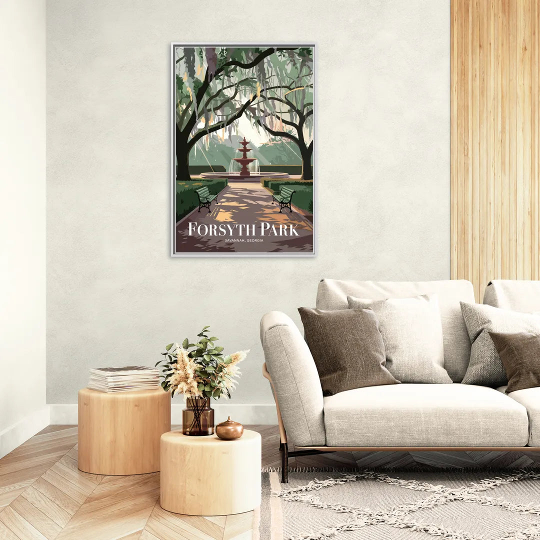 Savannah Forsyth Park Pathway - Living Room White Frame Canvas