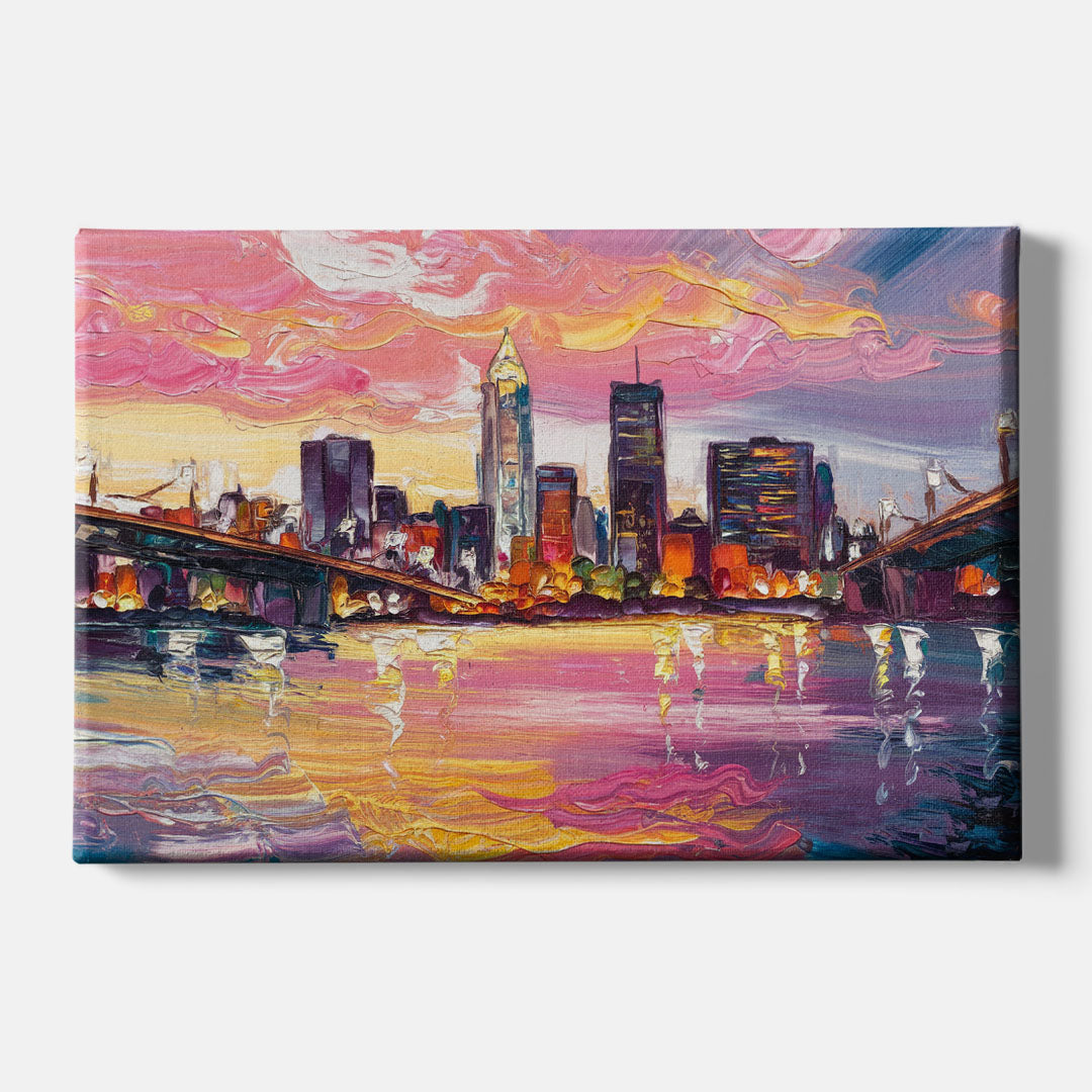 Cleveland Skyline At Sunset - Canvas Wall Art