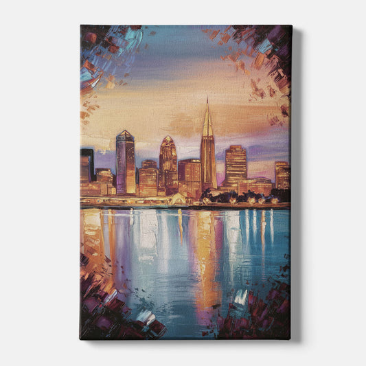 Cleveland Skyline Reflection - Canvas Wall Art