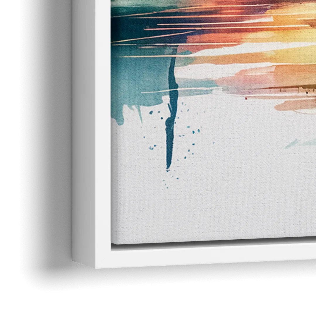 New York City Skyline in Watercolor Hudson - Close-Up White Frame Canvas