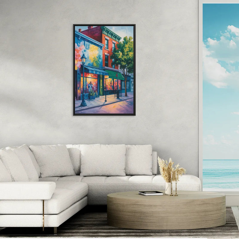 Plateau Mont Royal Murals - Living Room Black Frame Canvas