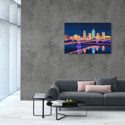 Cincinnati Nighttime Skyline - Canvas Wall Art Living Room