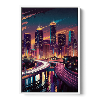 Houston City Lights - White Frame Canvas