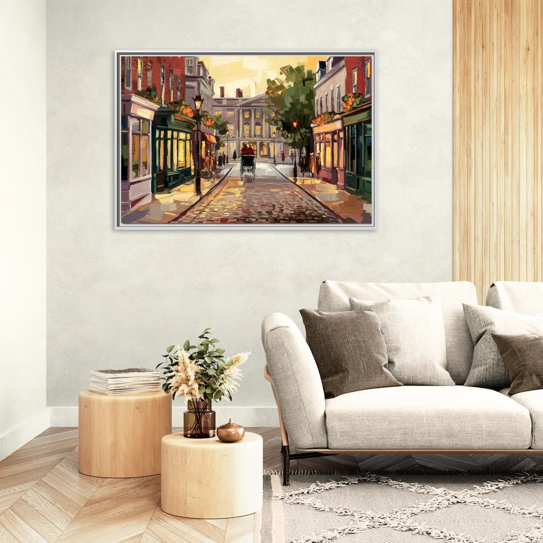 Lancaster Historic Downtown - Living Room White Frame Canvas