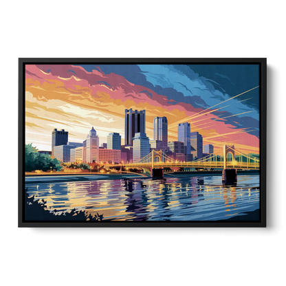 Pittsburgh Skyline At Sunset - Black Frame Canvas