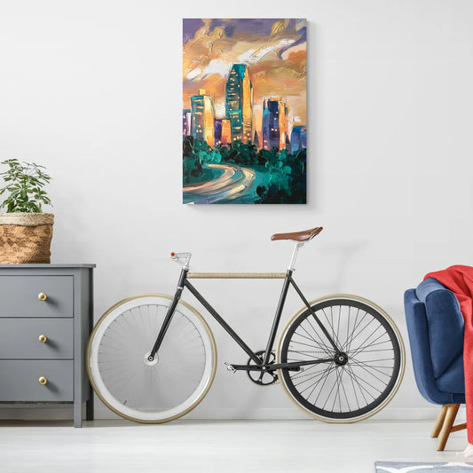 Raleigh Contemporary Cityscape - Canvas Wall Art Living Room
