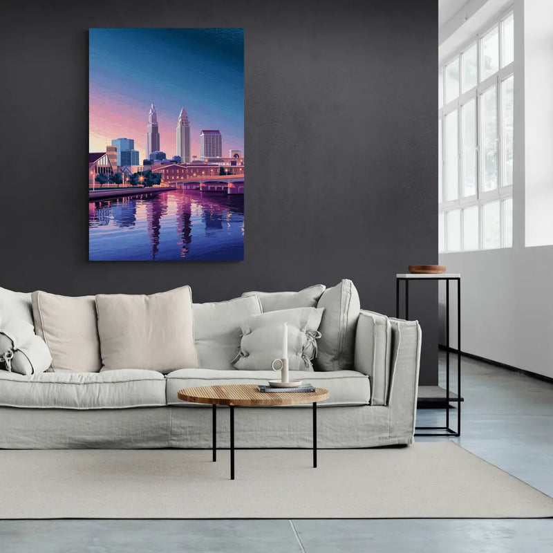 Cleveland Ohio Skyline Silhouette - Canvas Wall Art Living Room