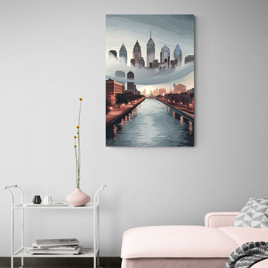 Philadelphia Skyline in Fog - Canvas Wall Art Living Room
