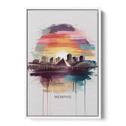 Memphis Skyline at Sunset - White Frame Canvas