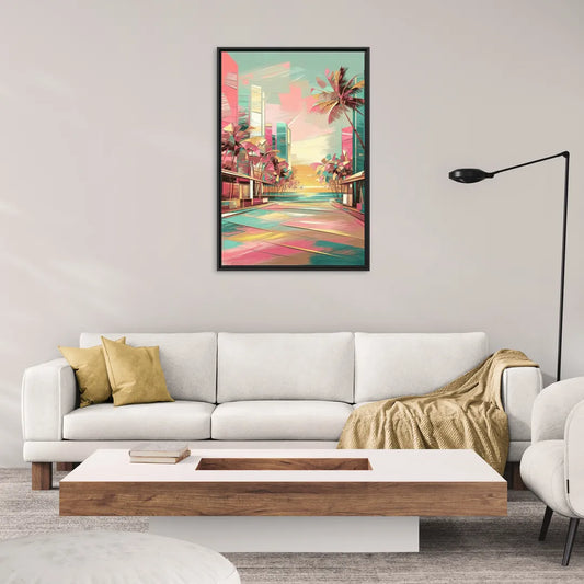 Miami Beach Vibes - Living Room Black Frame Canvas
