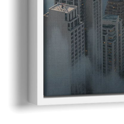 Vancouver Foggy Skyline - Close-Up White Frame Canvas
