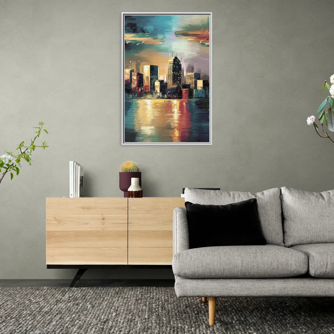 Springfield City Skyline - Living Room White Frame Canvas