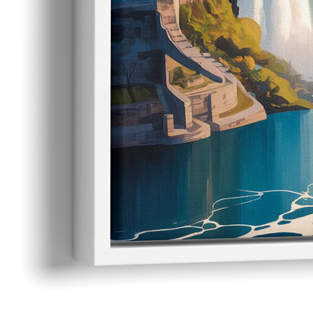 Niagara Falls from Above - Close-Up White Frame Canvas