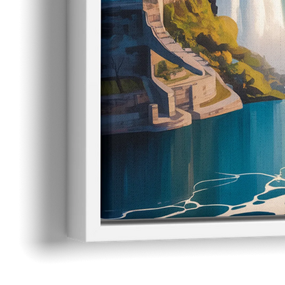 Niagara Falls from Above - Close-Up White Frame Canvas