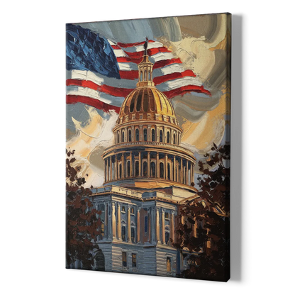 Savannah Capitol with American Flag - Canvas Print Art Sides