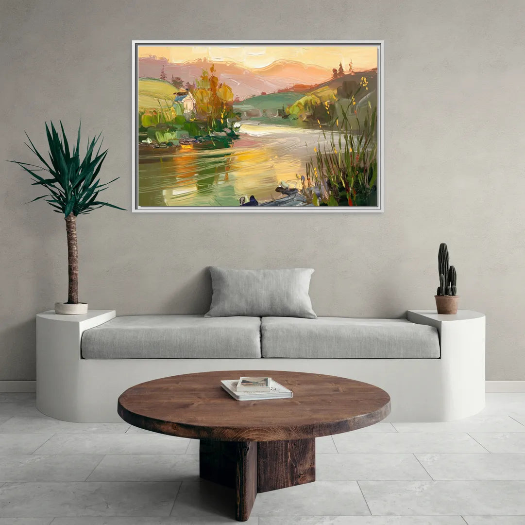 Ashland Riverfront Scene - Living Room White Frame Canvas