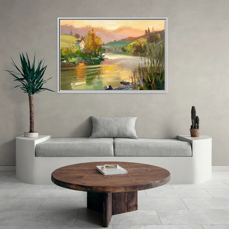 Ashland Riverfront Scene - Living Room White Frame Canvas