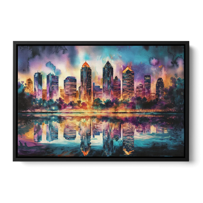 Atlanta Skyline With Reflection - Black Frame Canvas