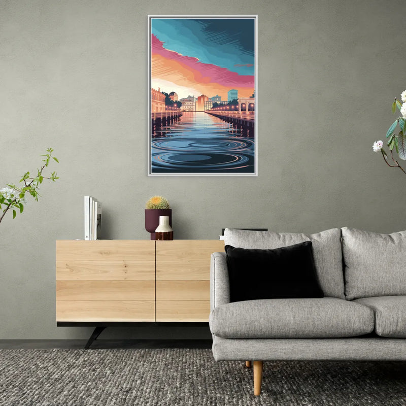 St. Petersburg Skyline Reflection - Living Room White Frame Canvas